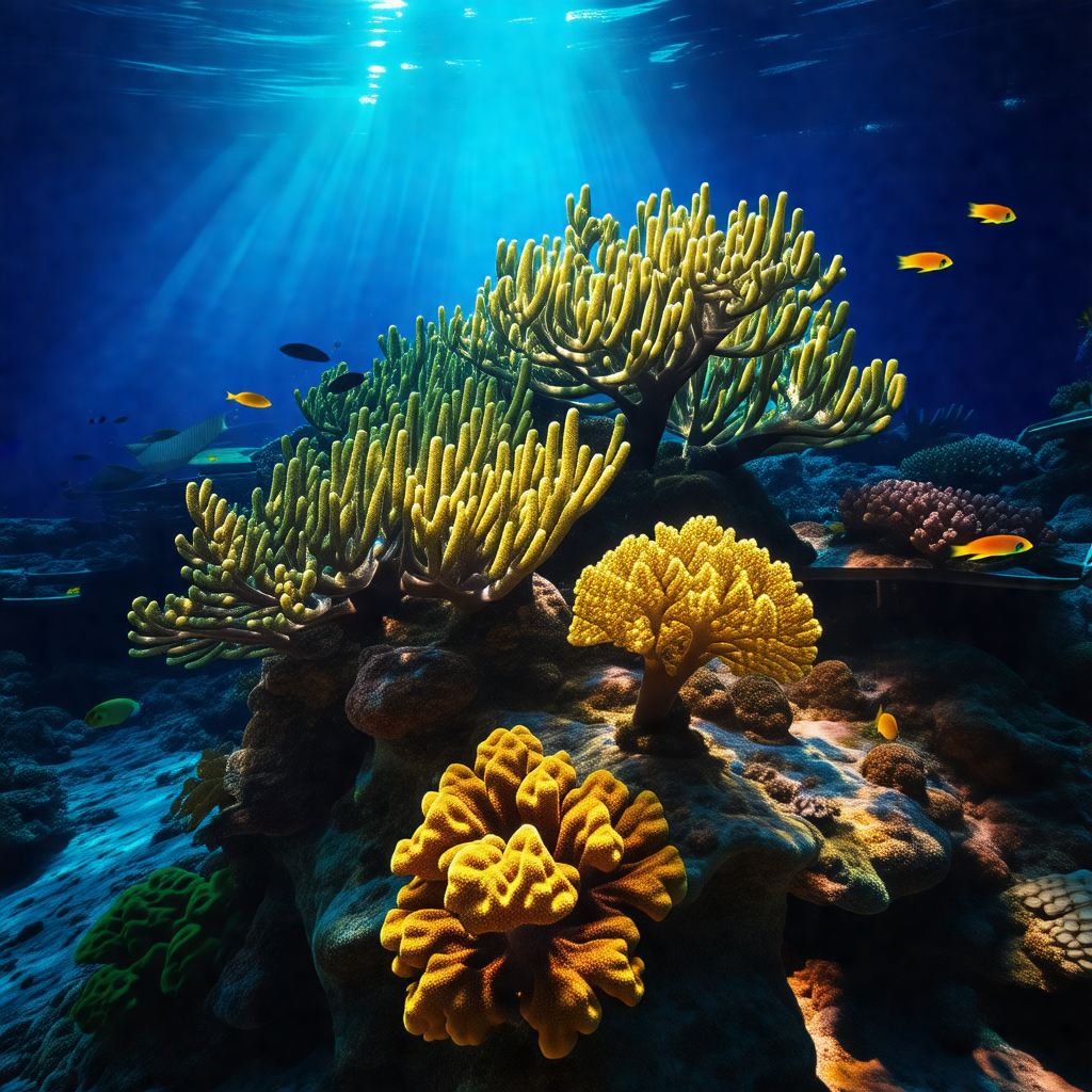 Vibrant underwater scene with a variety of colorful coral...
