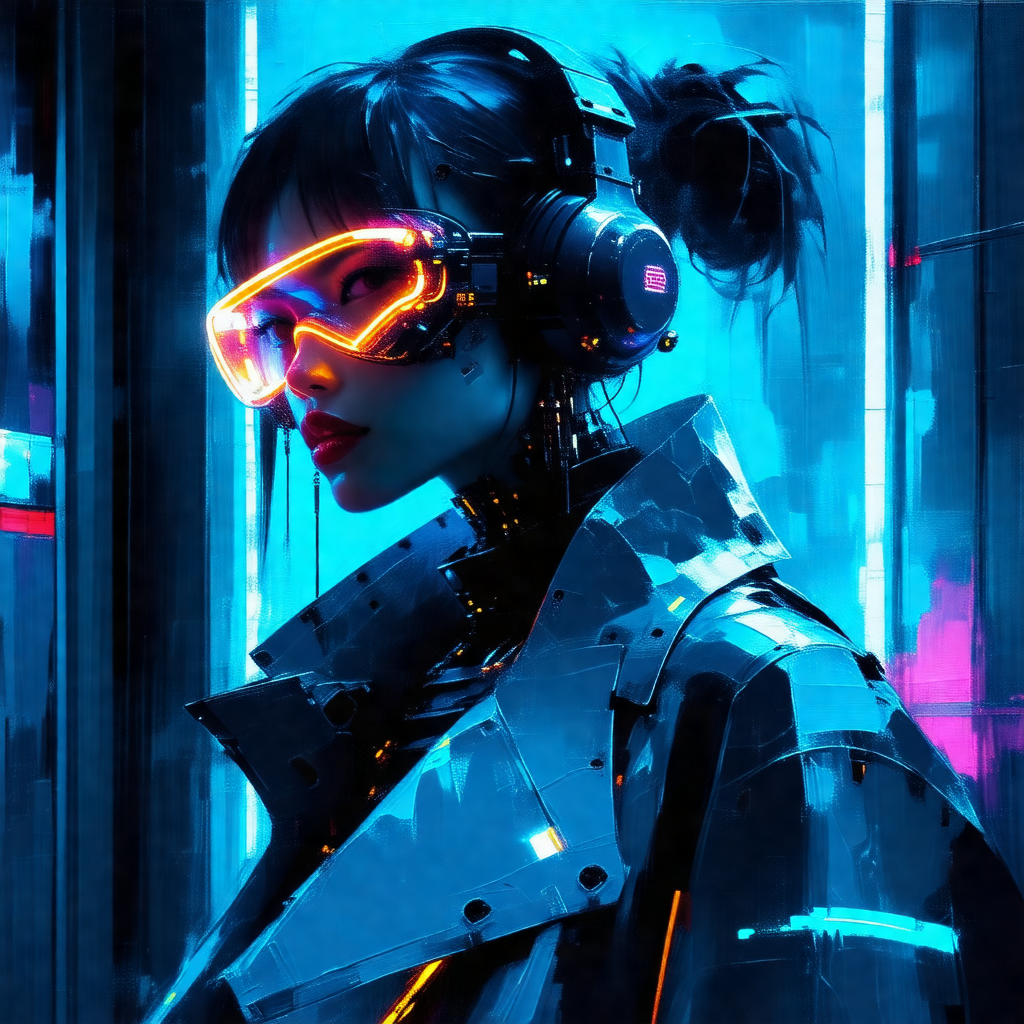 Woman wearing a futuristic outfit, including a jacket and...
