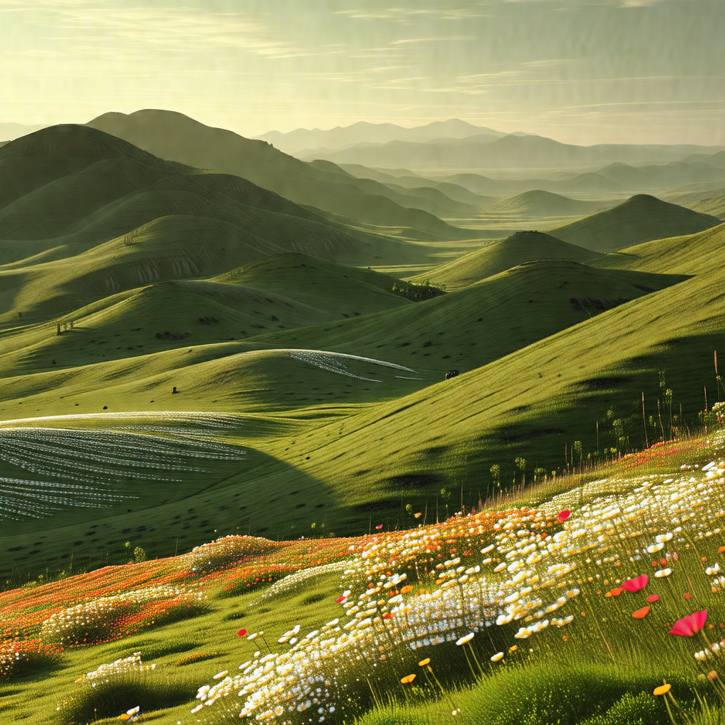 Painting of a beautiful landscape featuring a lush green ...