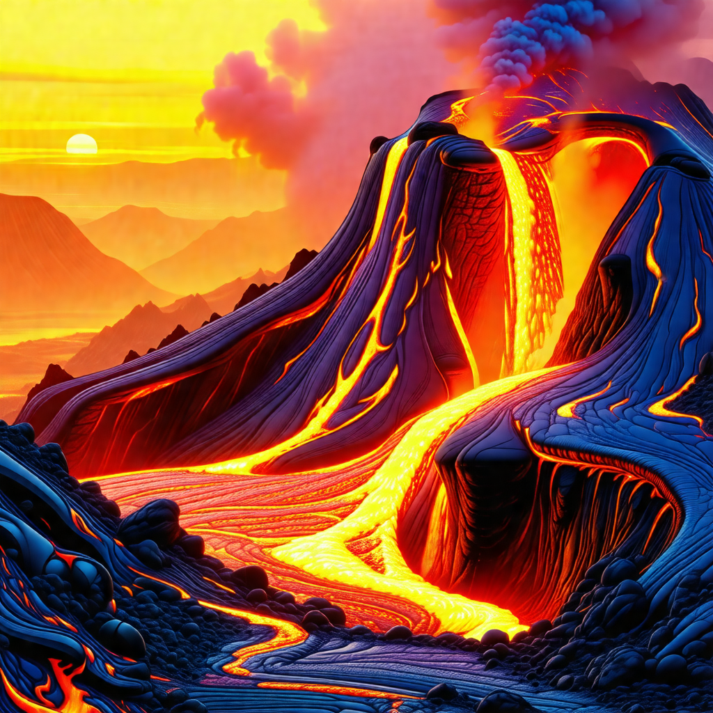 Volcano with a flowing lava river, creating a dramatic an...