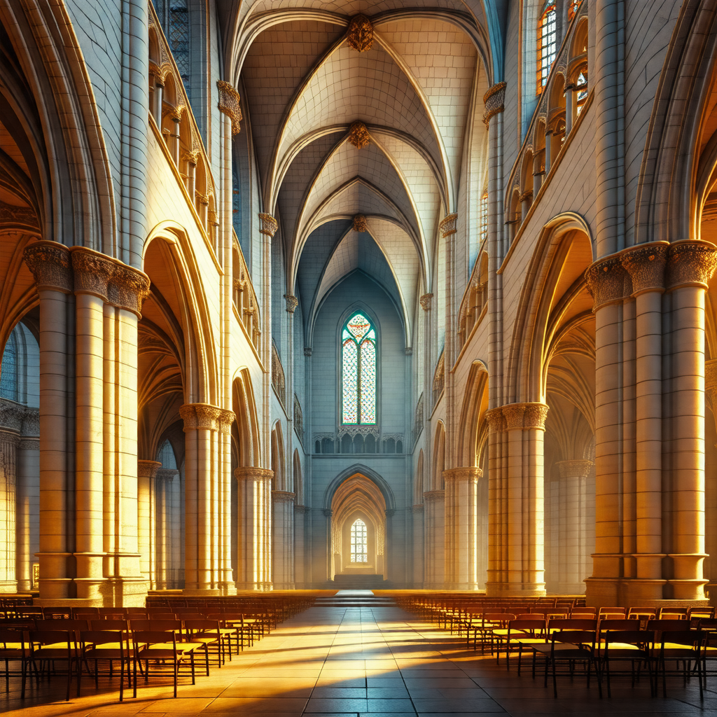 Large, empty cathedral with a high vaulted ceiling
