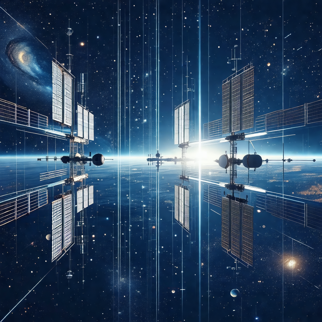 Large space station with several spacecraft docked to it