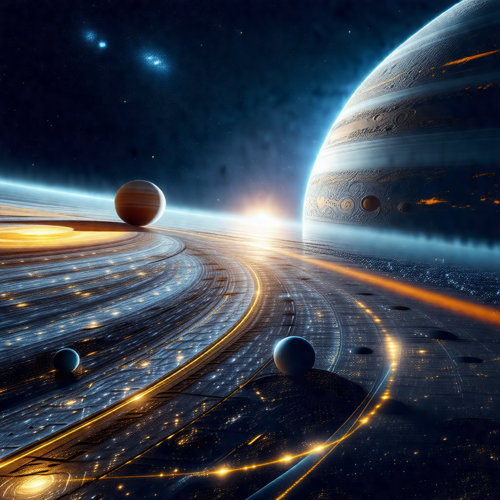 Beautifully rendered space scene with a large, colorful p...