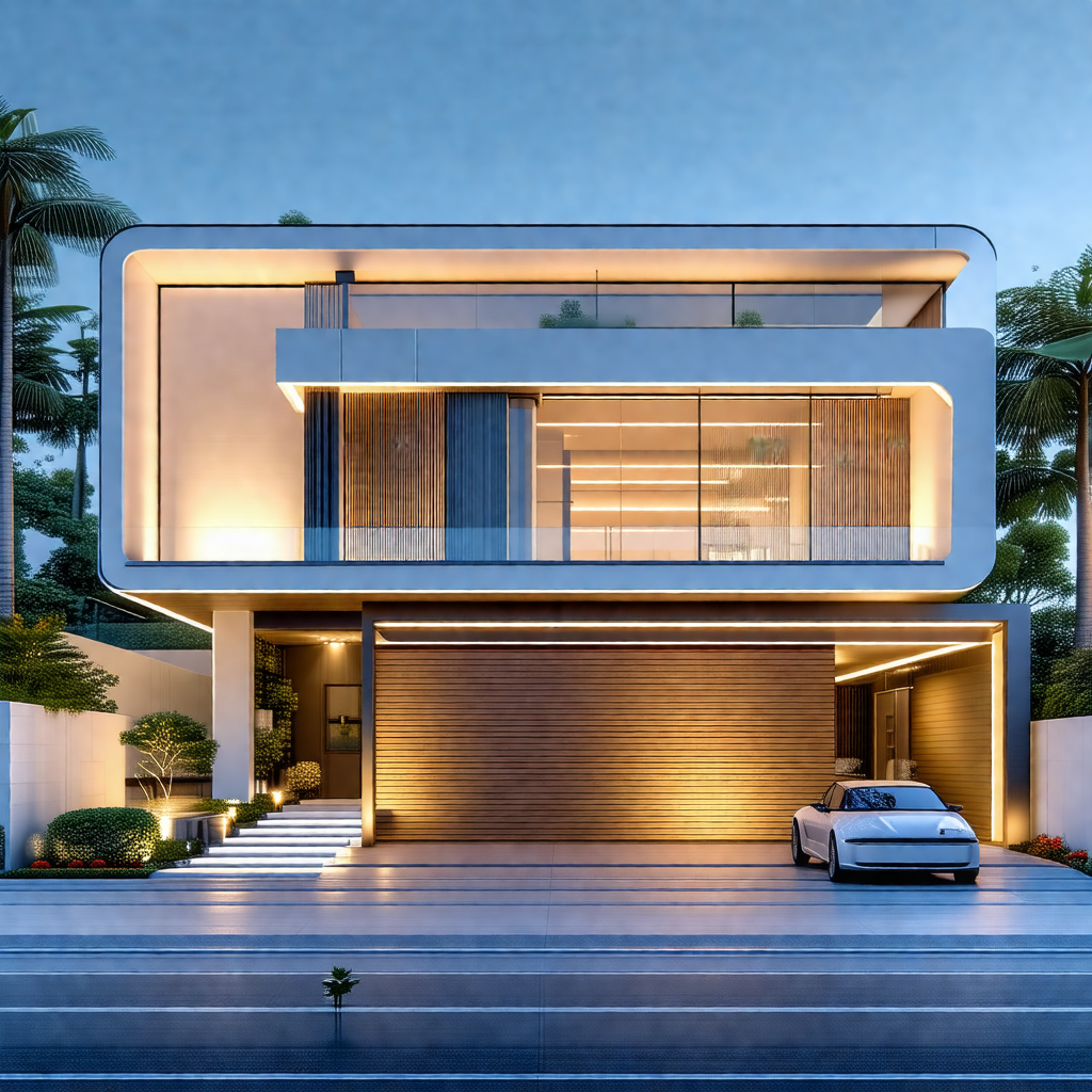 Large, modern-looking house with a white exterior