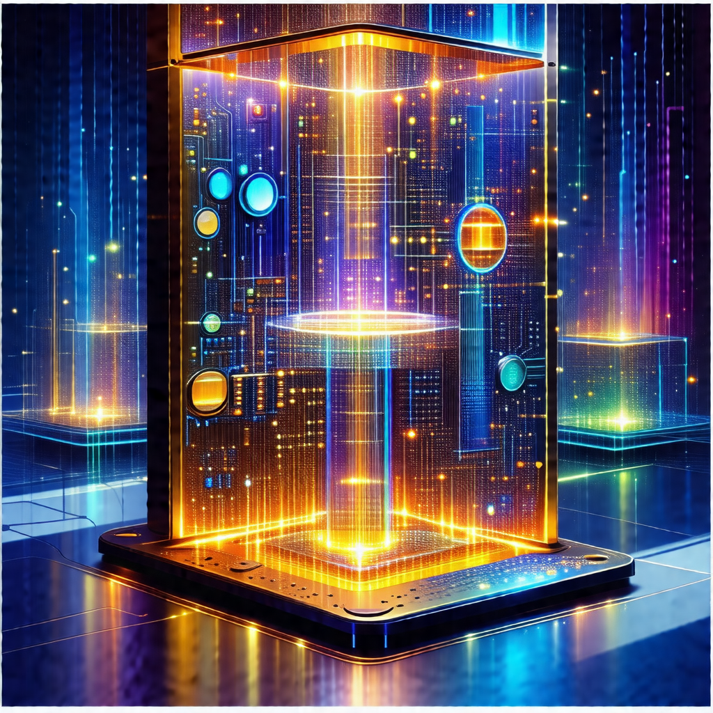 Futuristic, illuminated structure with a circular table i...