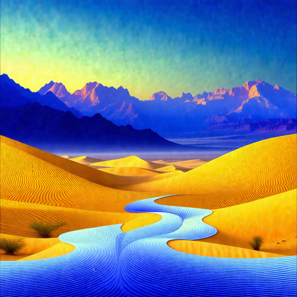 Beautiful desert landscape with a river flowing through it