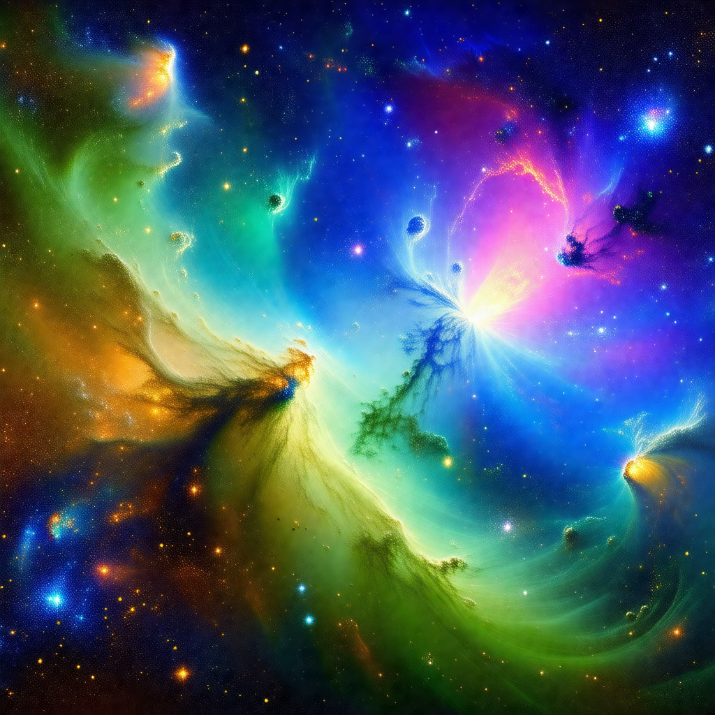 Colorful and vibrant space scene featuring a nebula with ...