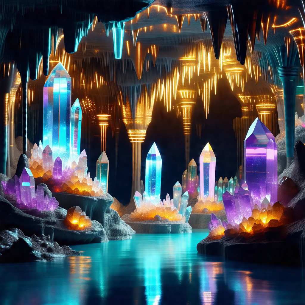 Cave with a blue river flowing through it