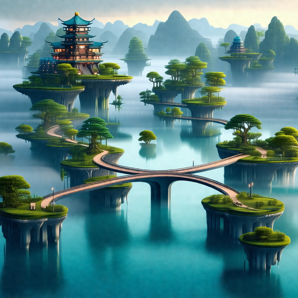 Beautifully drawn cartoon of a city built on a series of ...