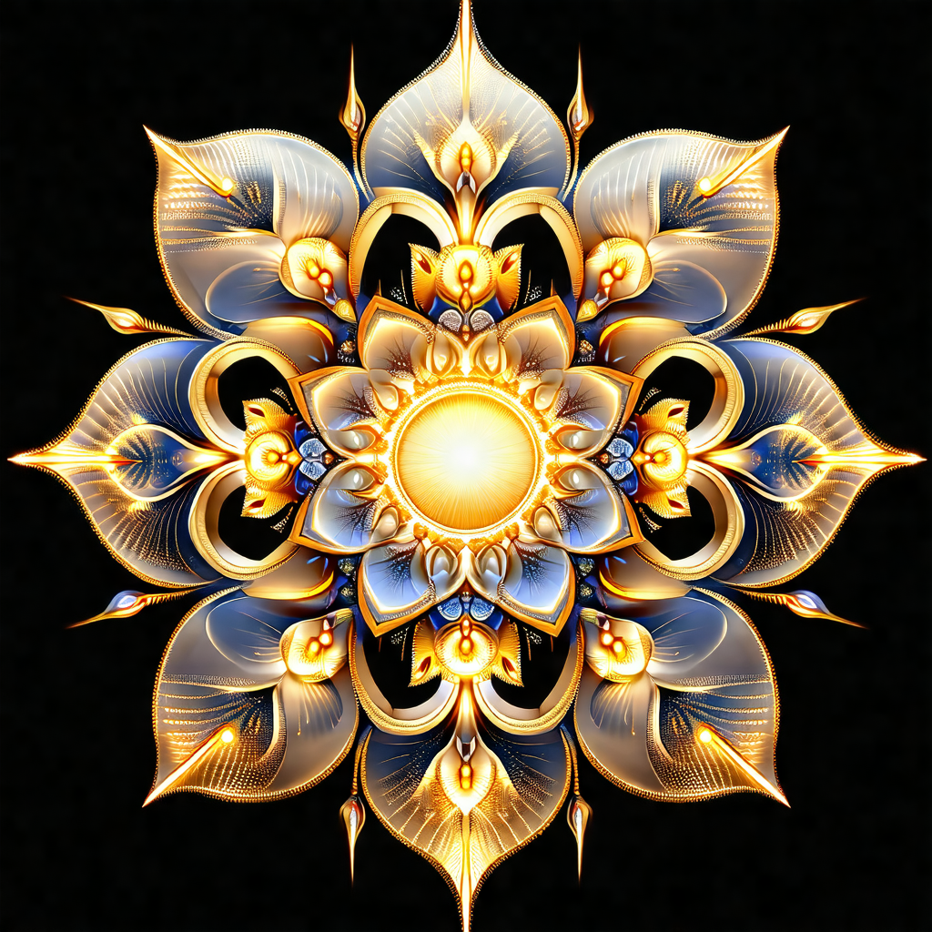 Beautifully crafted gold and blue flower, which is the ce...