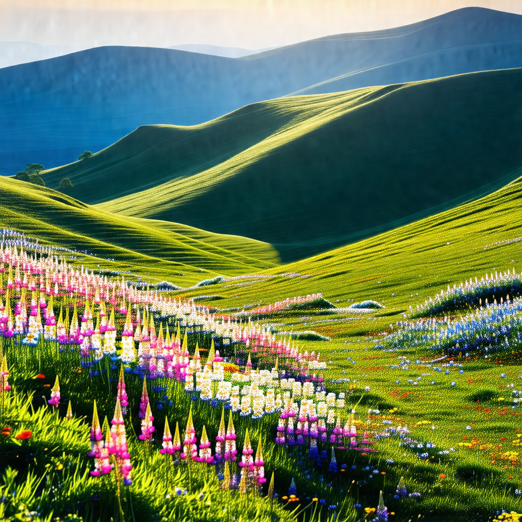 Lush green hillside with a beautiful mountain range in th...