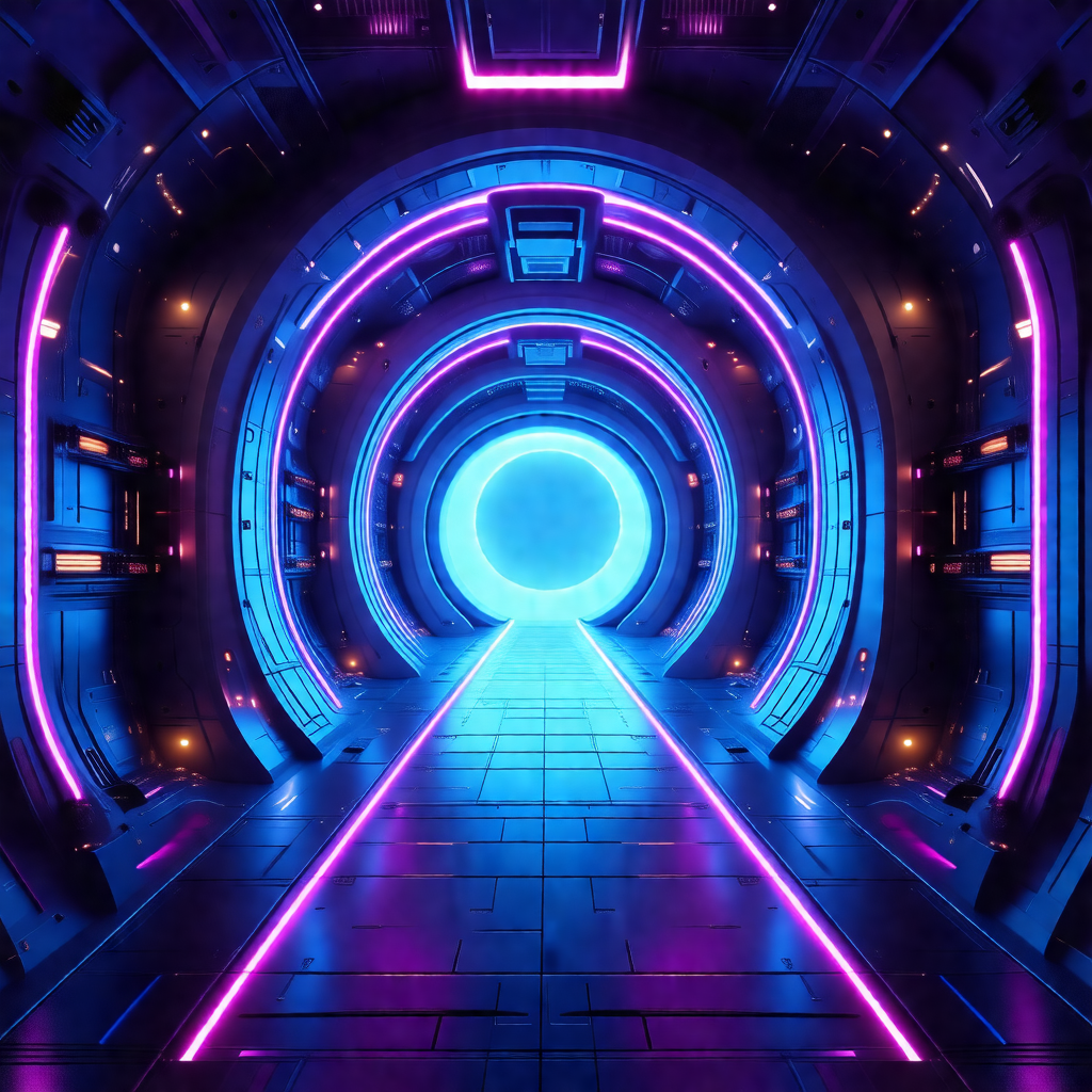 Futuristic tunnel with a blue glow, giving it a space-lik...