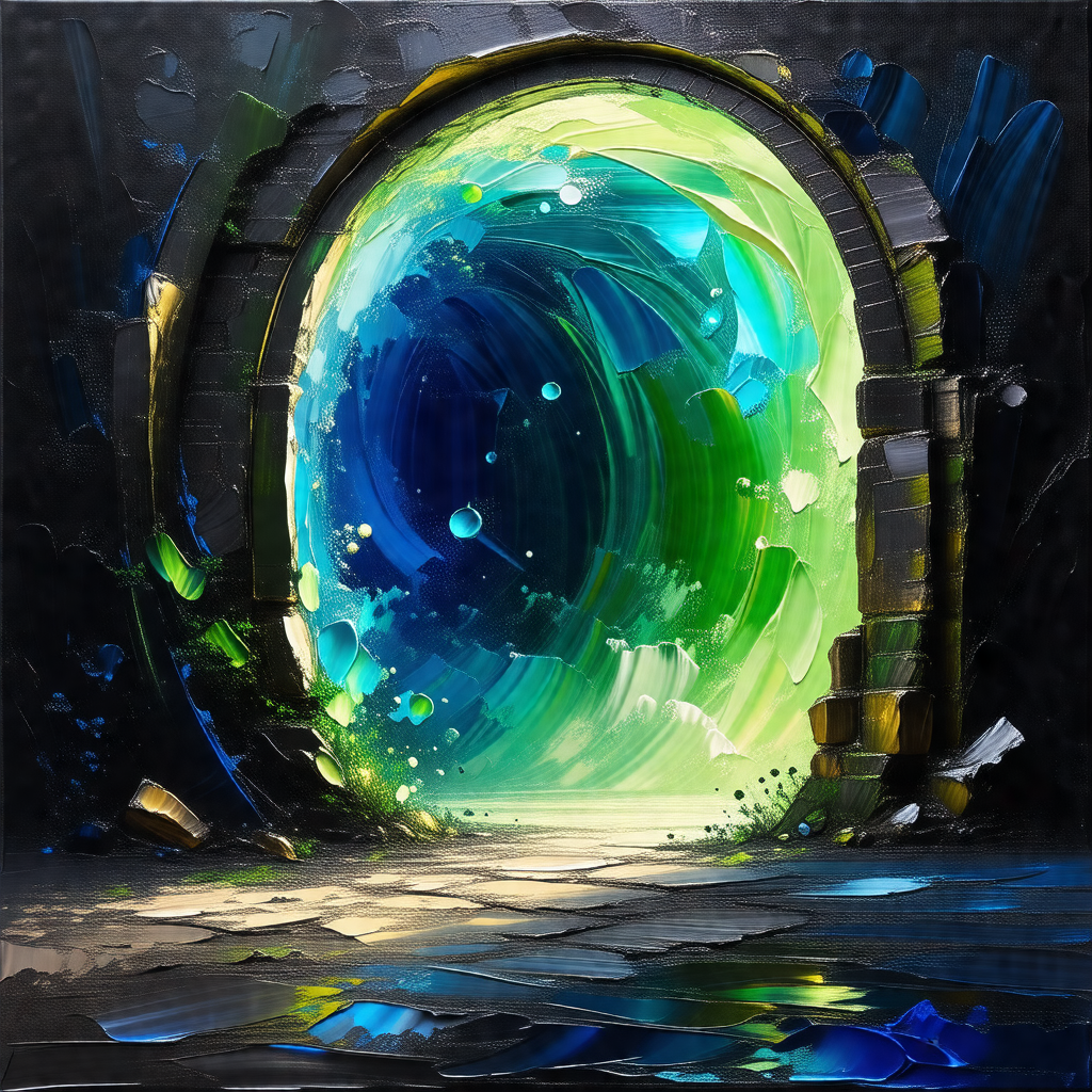 Large, open doorway with a vibrant, colorful painting on ...