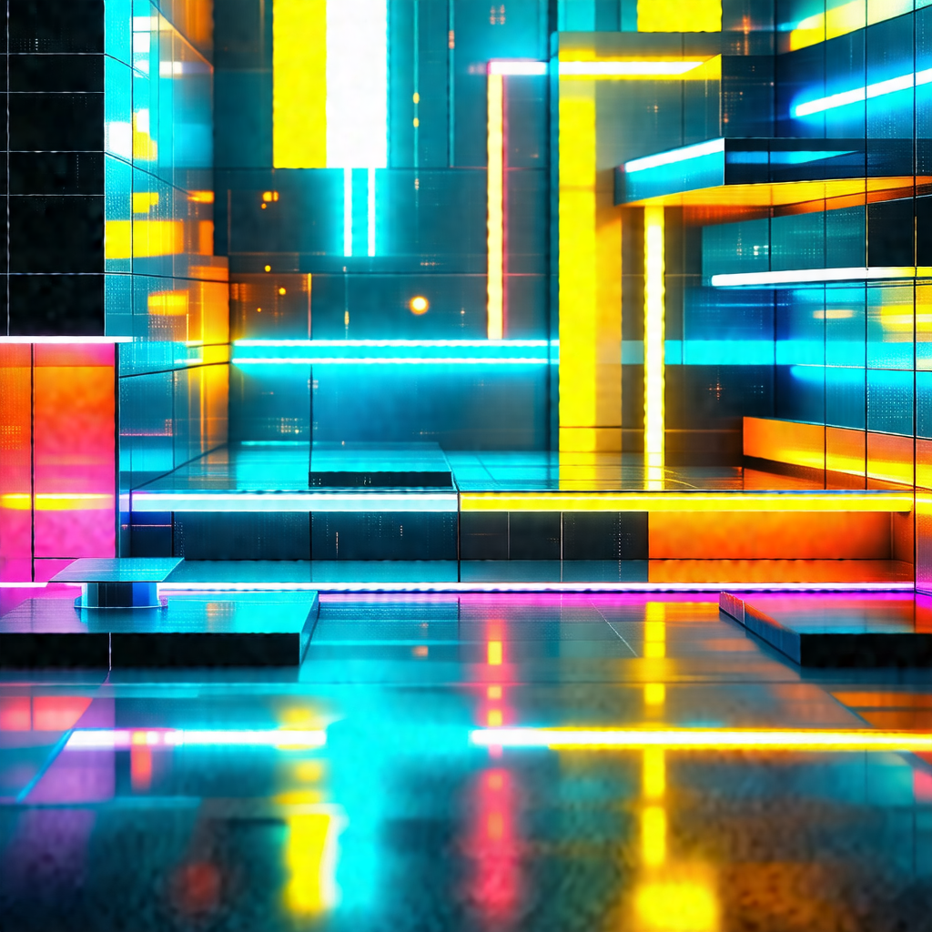 Futuristic, colorful, and abstract scene featuring a larg...