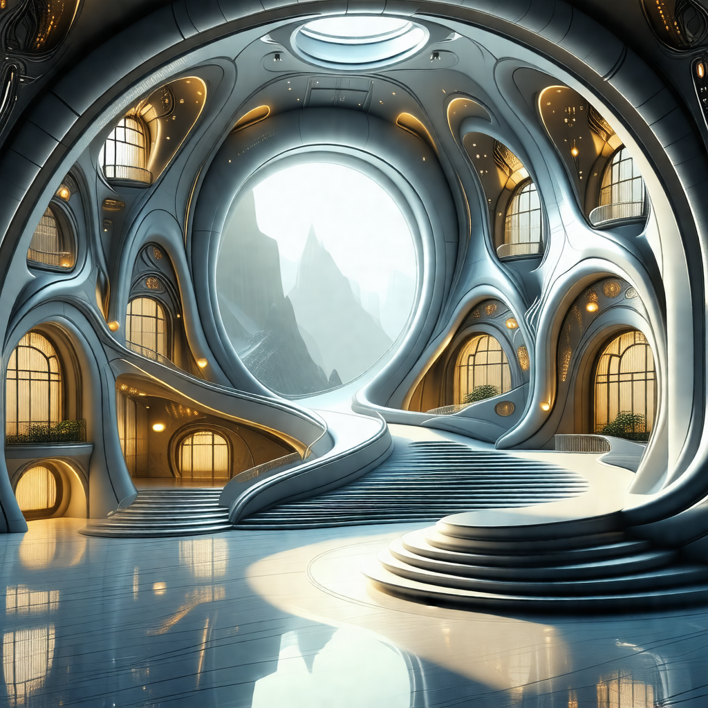 Computer-generated drawing of a futuristic building with ...