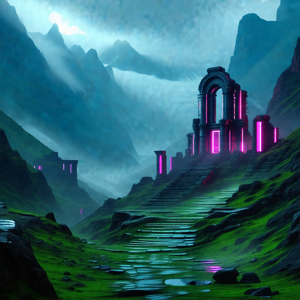 Large, ancient-looking structure with a staircase leading...