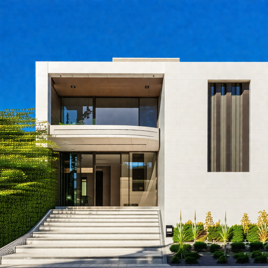 Large, modern-looking house with a white exterior