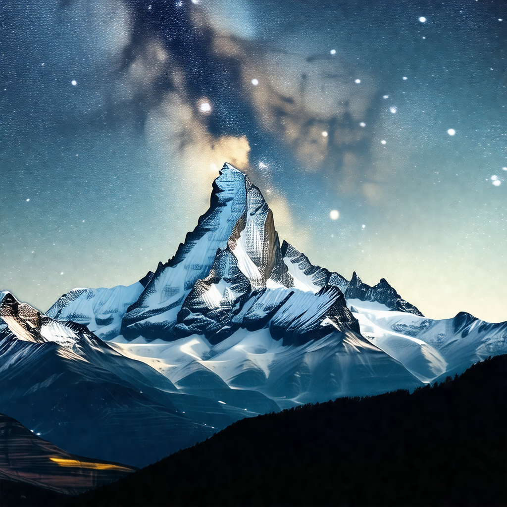 Majestic mountain with a snow-covered peak, towering over...
