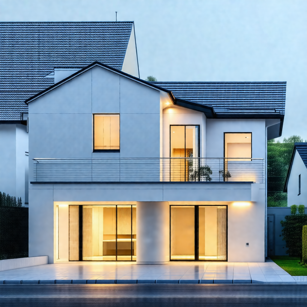 Large, modern white house with a large glass door