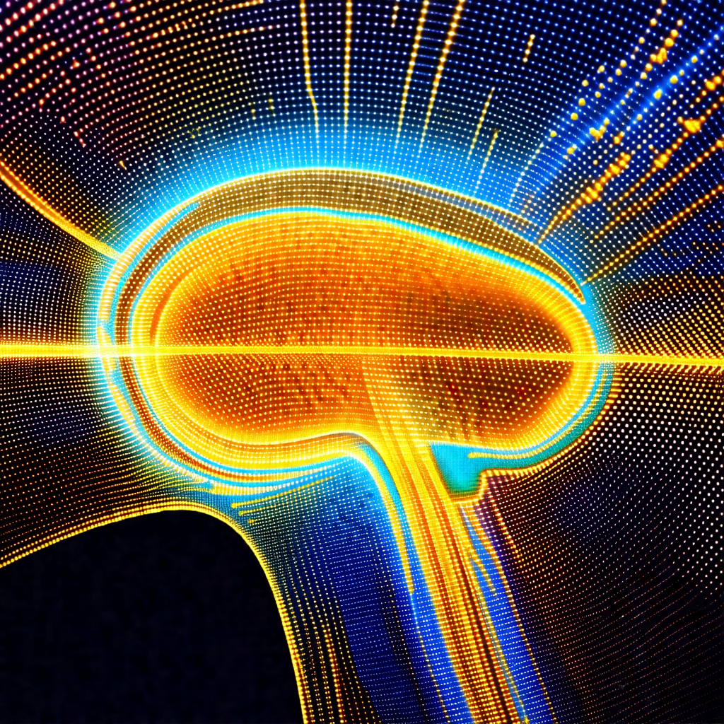Close-up of a brain, with a bright blue light illuminatin...
