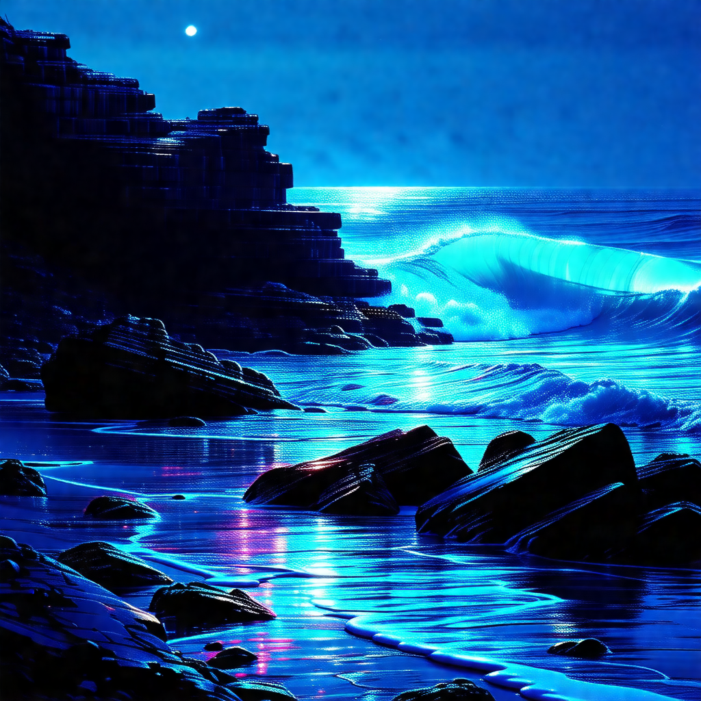 Painting of a beautiful beach scene at night