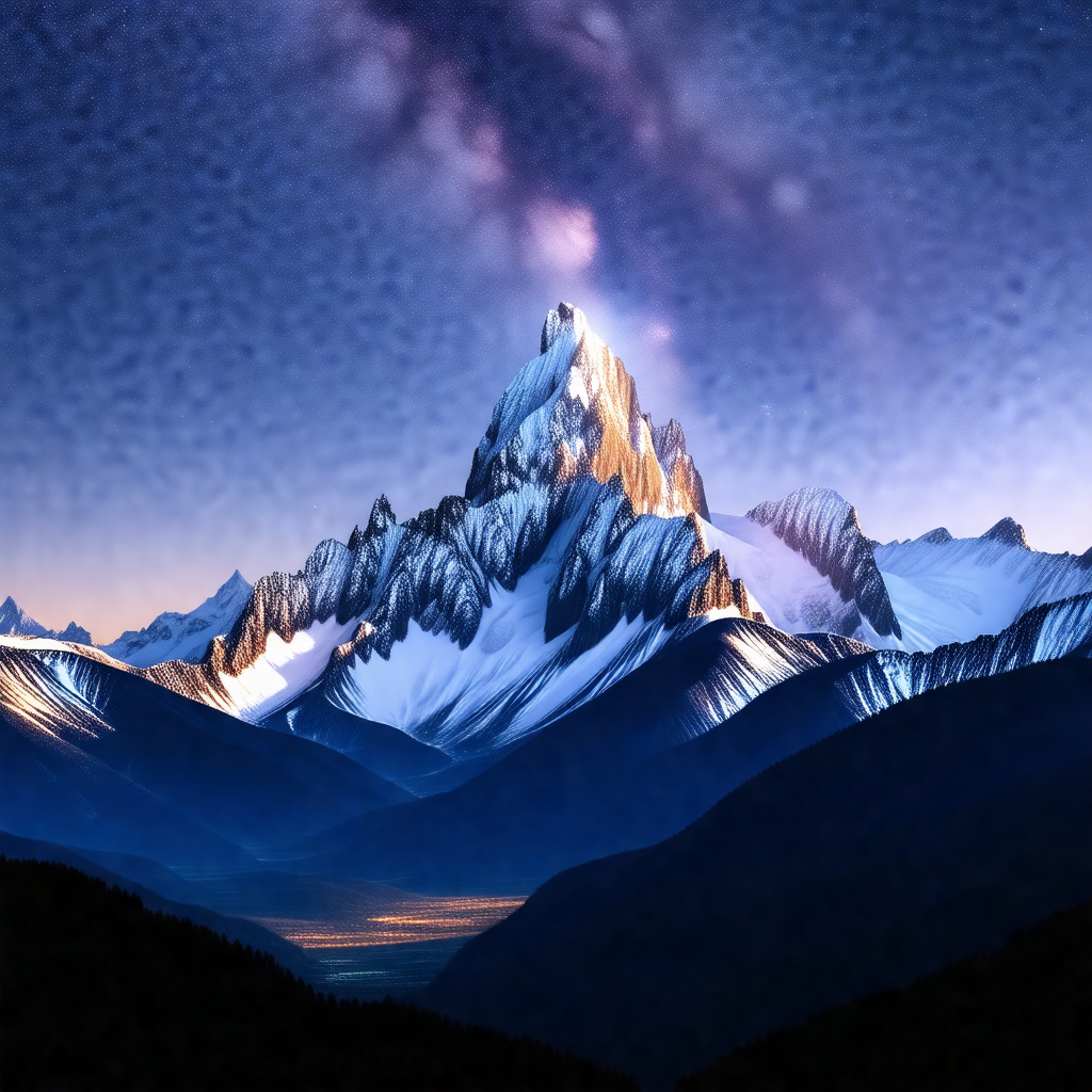 Majestic mountain with a snow-capped peak, towering over ...