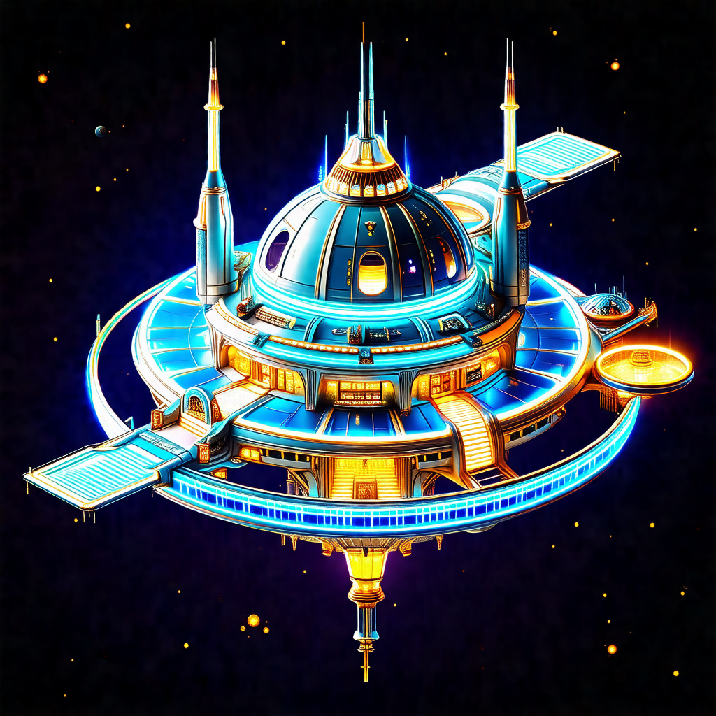 Futuristic drawing of a large, blue, circular building wi...