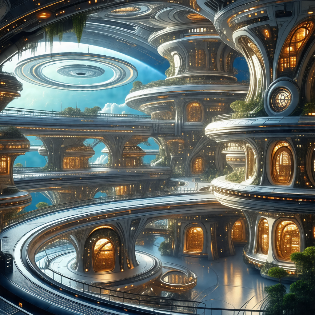 Futuristic cityscape with a large number of buildings, in...