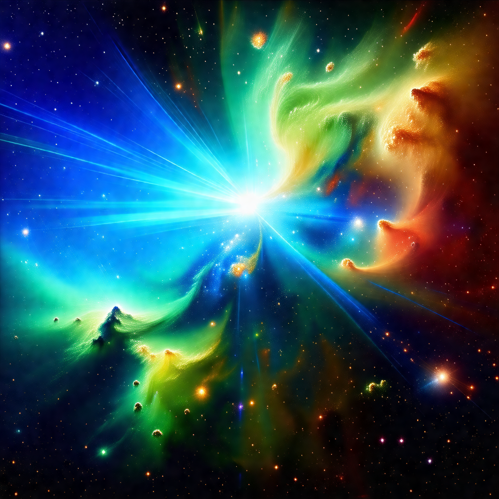Vibrant and colorful space scene featuring a brightly lit...