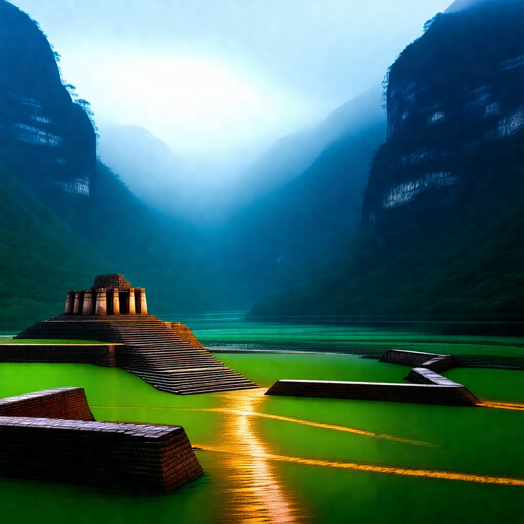 Large, ancient stone structure situated in a lush green v...