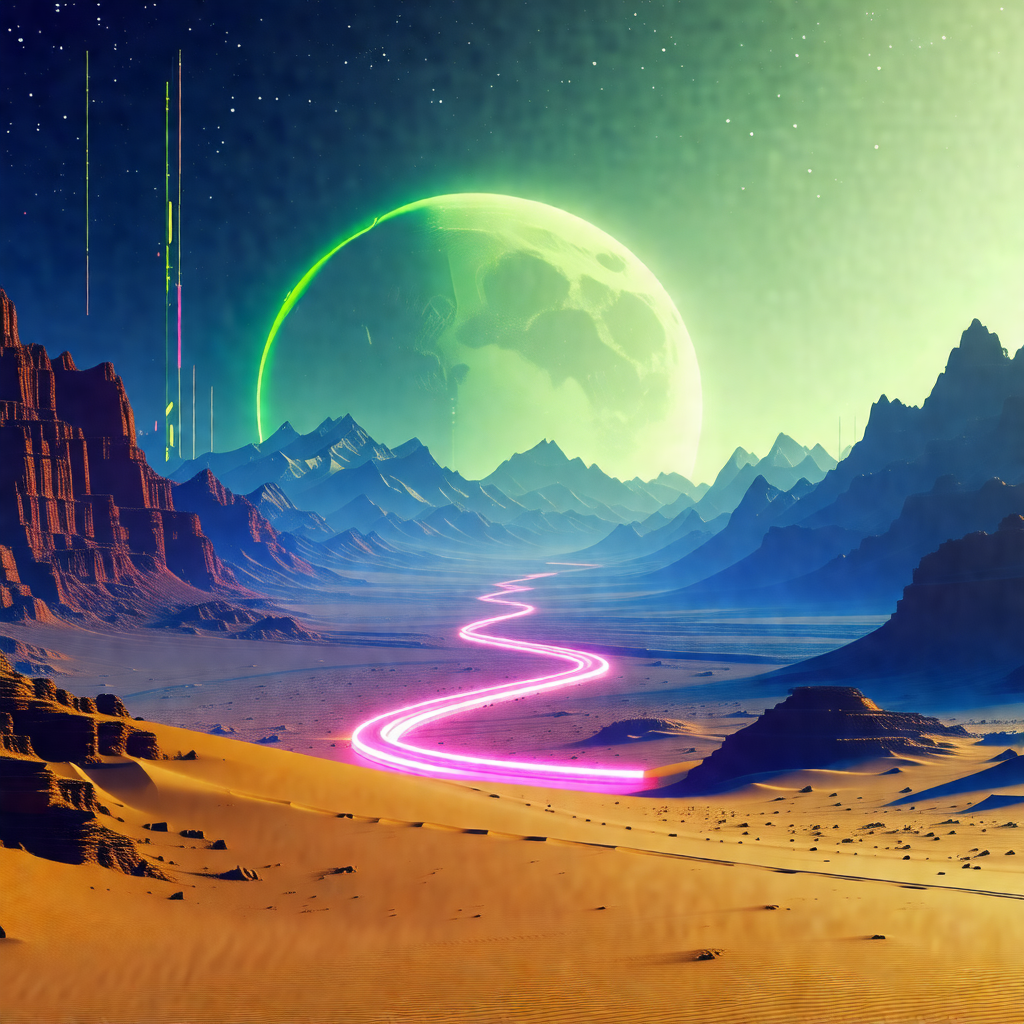 Beautifully rendered landscape with a pink and purple sky