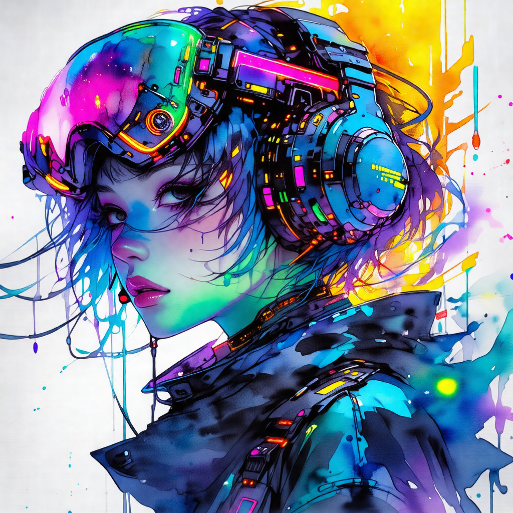 Woman wearing a futuristic headset, which is a prominent ...