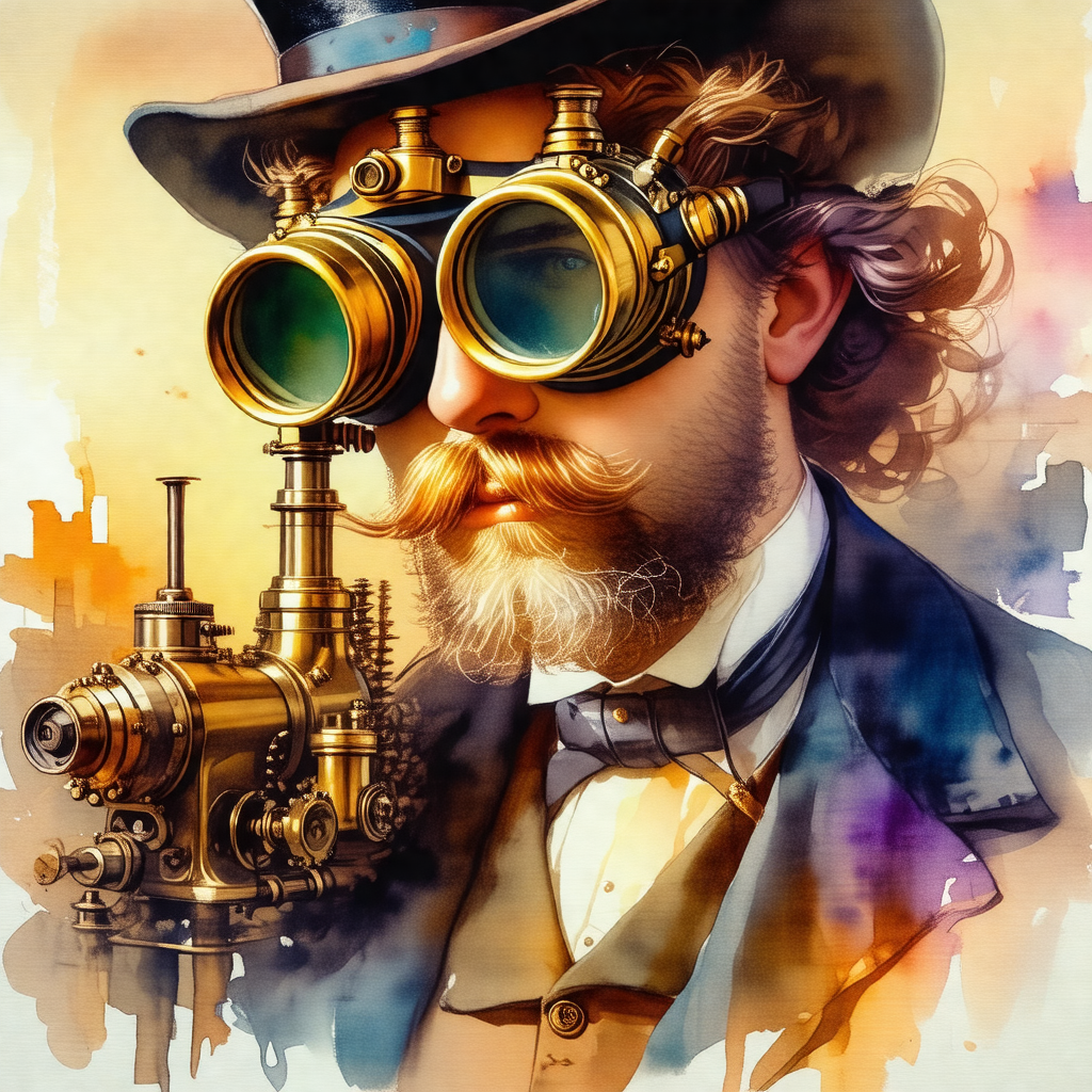 Man wearing a top hat and a suit, with a pair of goggles ...
