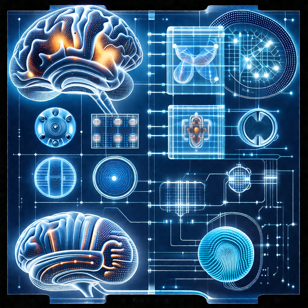 Blue and white illustration of a human brain