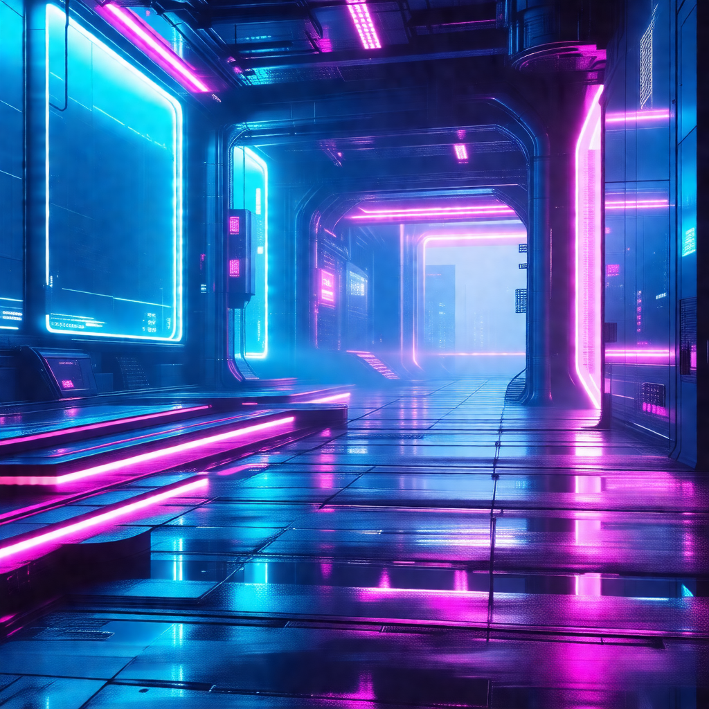 Futuristic city with a neon-lit environment