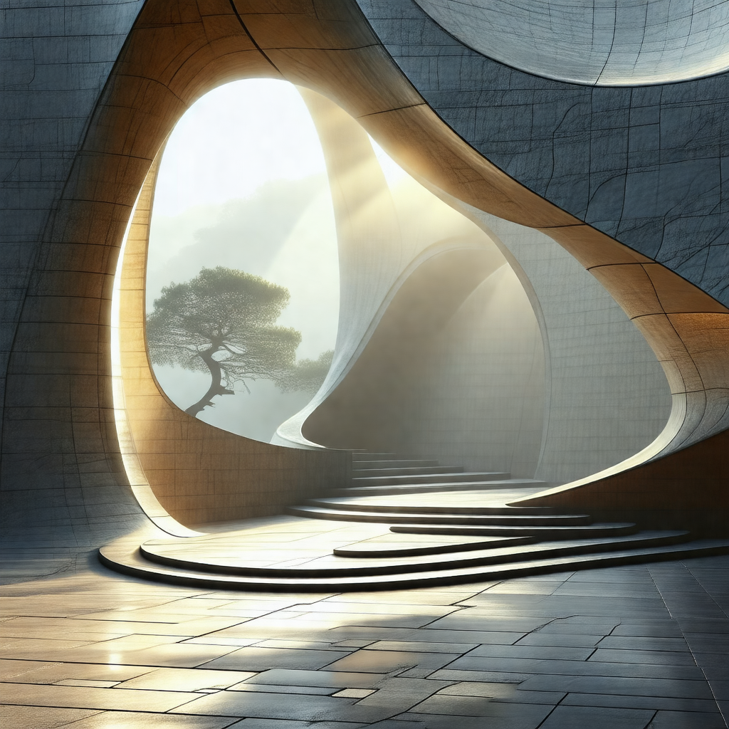 Large, curved tunnel with a tree growing inside of it