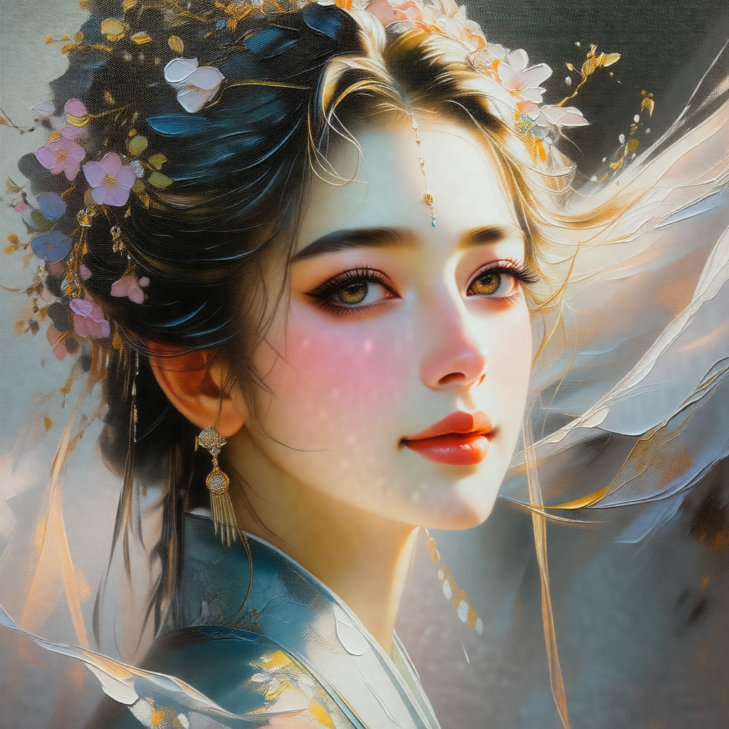 Beautiful woman with long hair, wearing a flowing dress