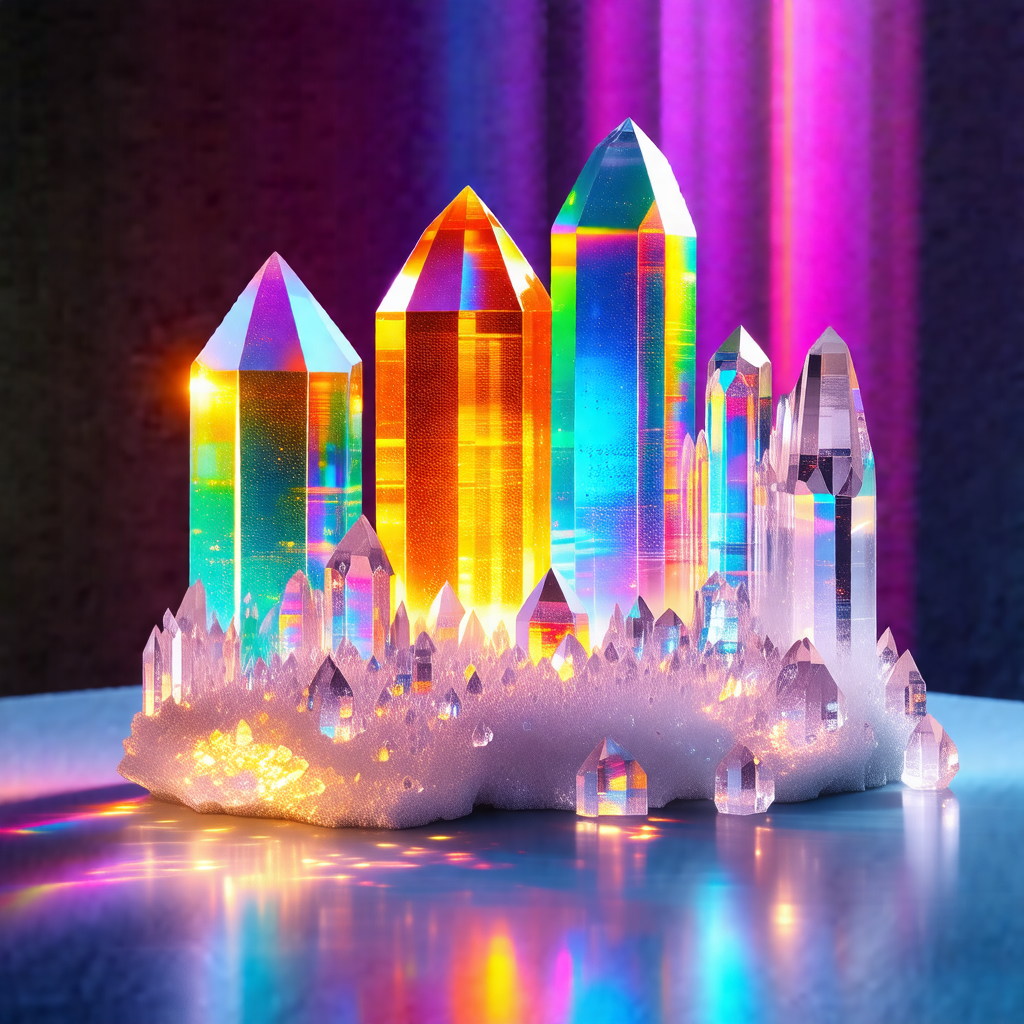 Colorful display of crystal-like structures, possibly mad...