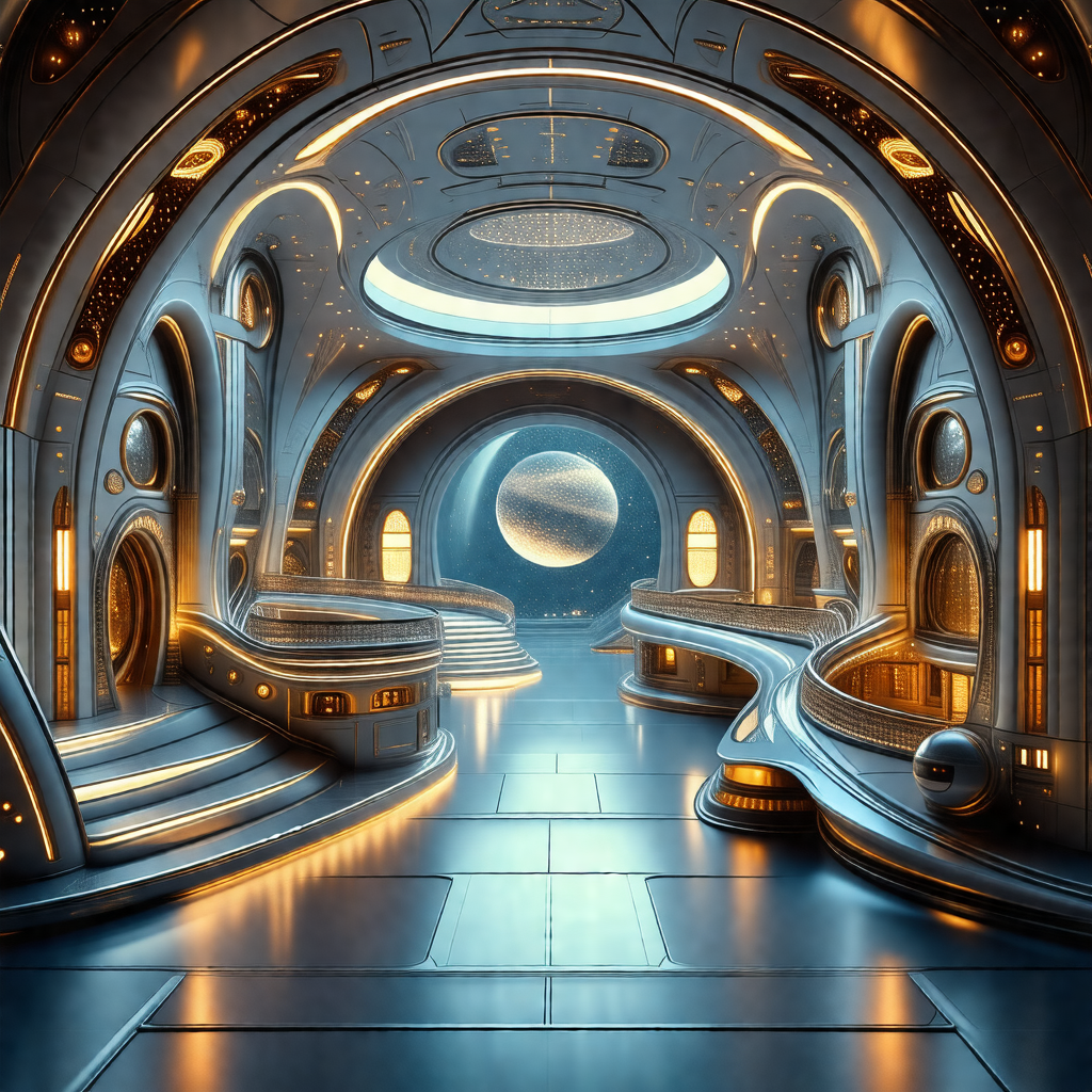 Futuristic, computer-generated drawing of a large, open s...