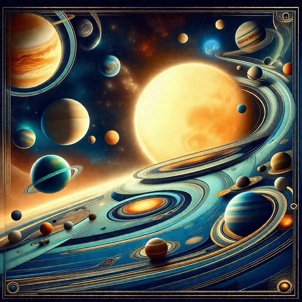 Colorful and detailed painting of a solar system