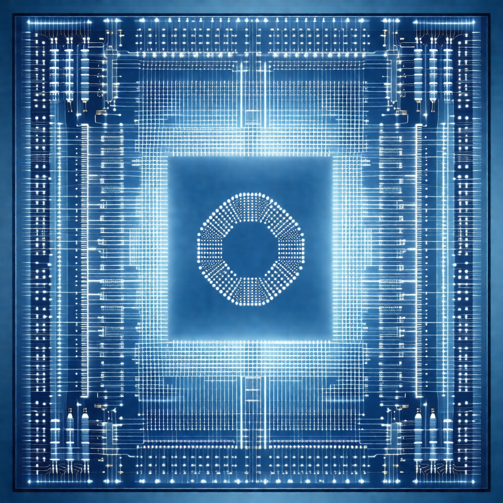 Close-up of a blue, lighted, computer circuit board