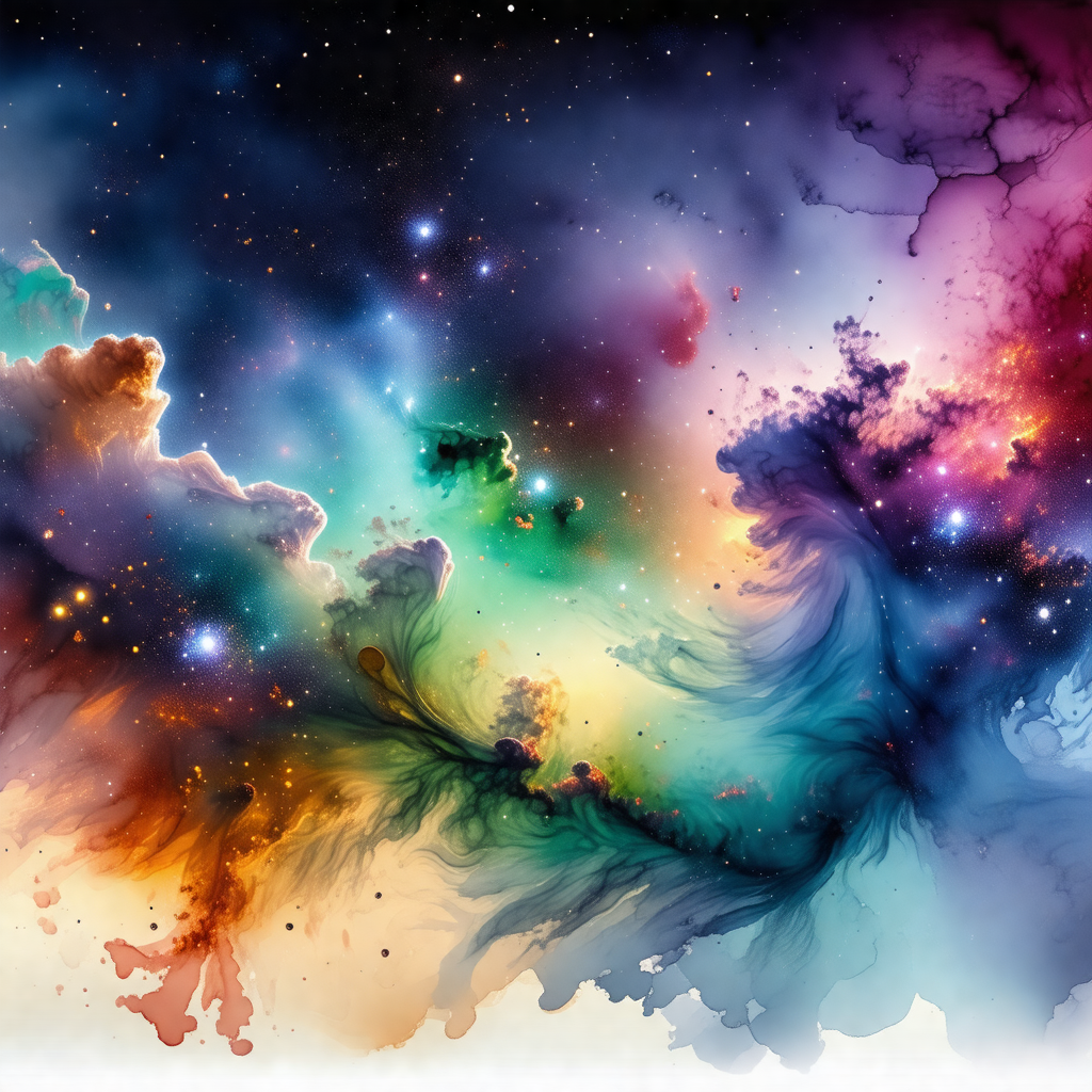 Colorful painting of a galaxy, featuring a vibrant mix of...