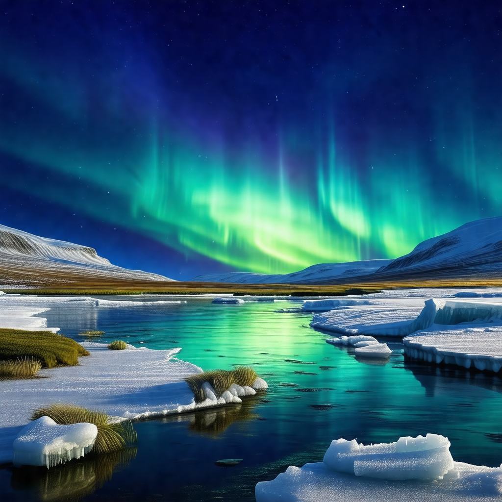 Captures a beautiful night scene with a river flowing thr...