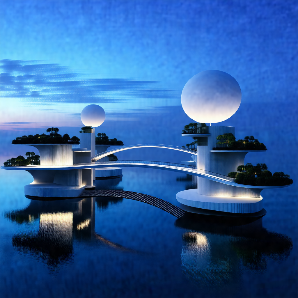 Unique and futuristic structure floating on a body of water