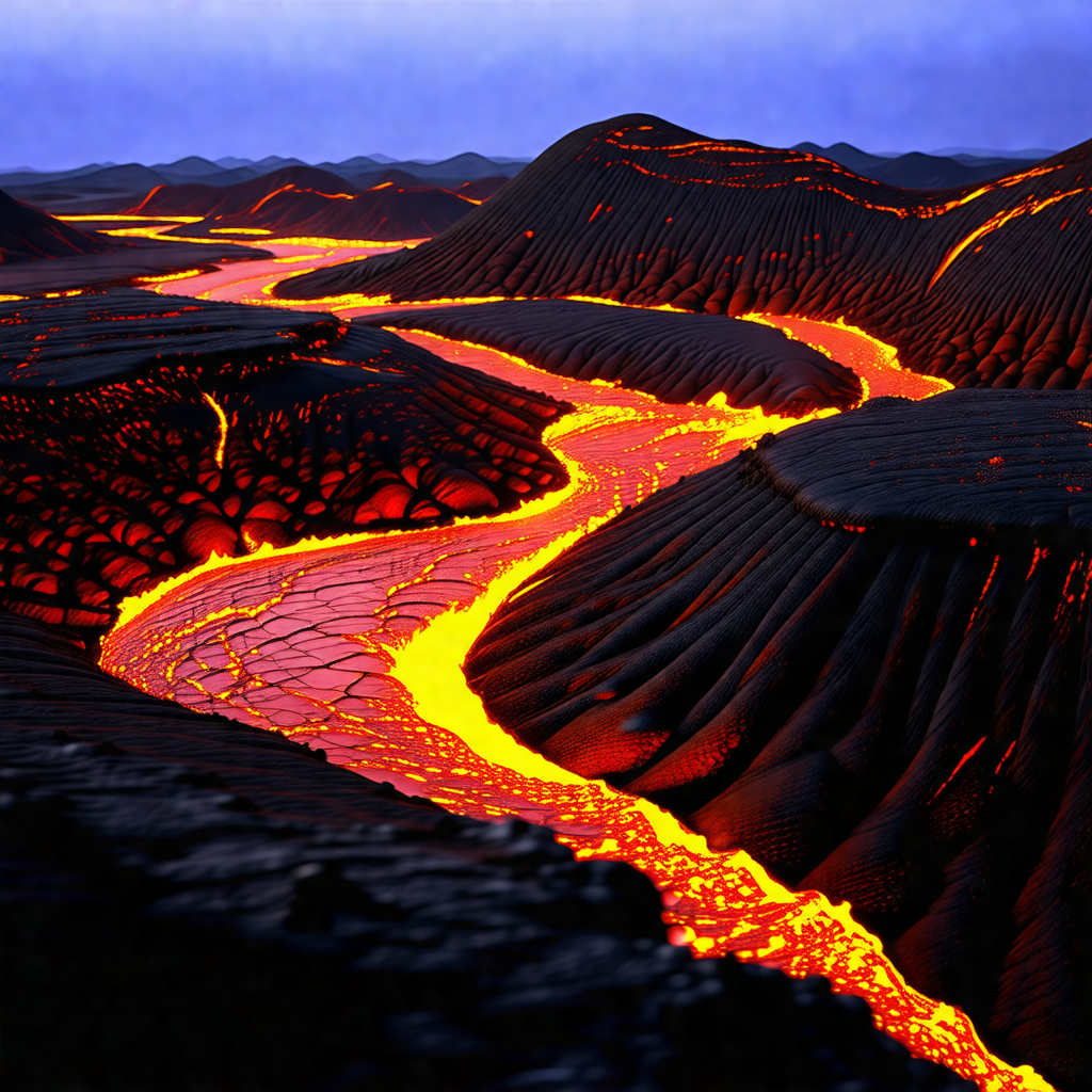Large, red, flowing river with a few small hills in the b...