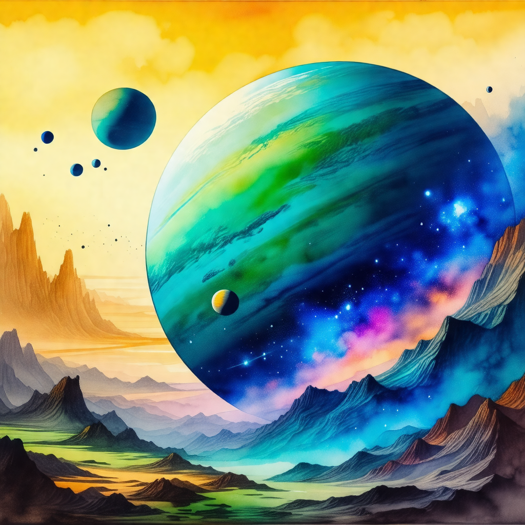 Painting of a planet with a large, colorful, and detailed...