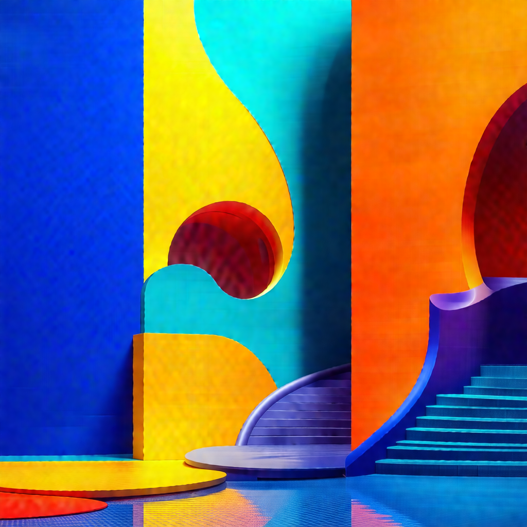 Colorful staircase with a blue, yellow, and orange color ...
