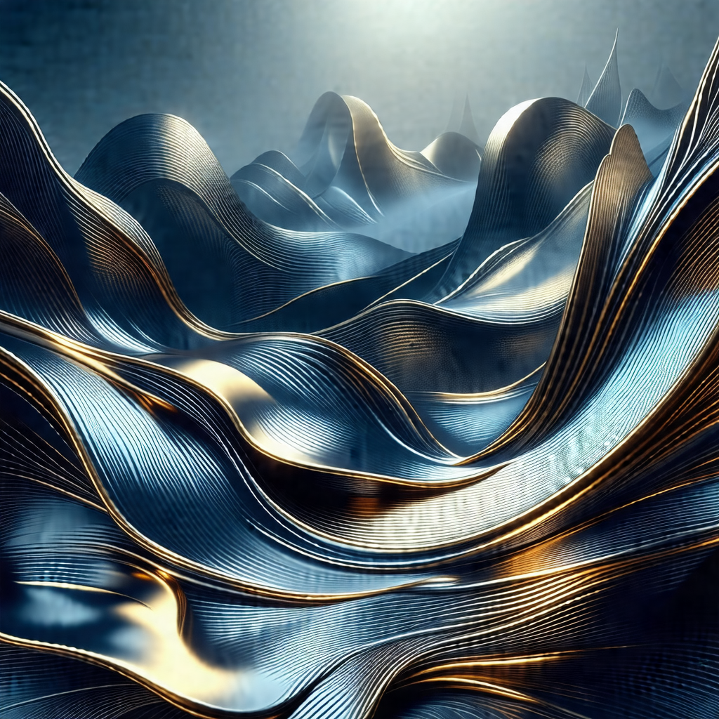 Digital artwork featuring a large, intricate, and shiny m...