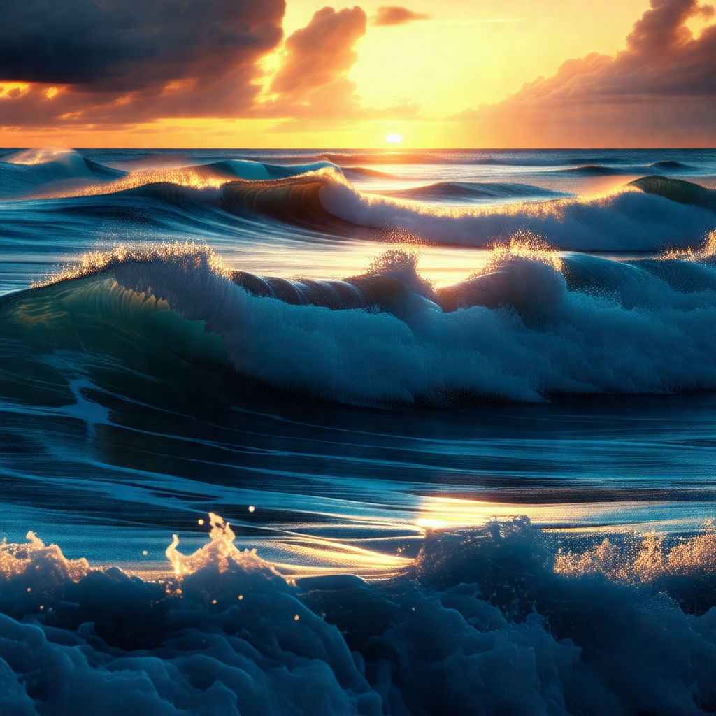 Captures a beautiful sunset over the ocean, with the sun ...