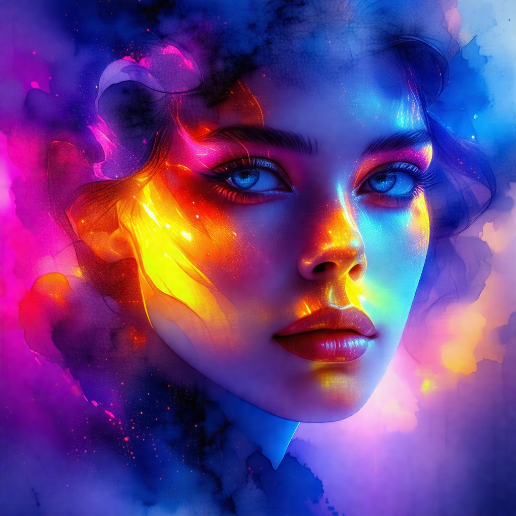Woman with a striking blue eye, looking directly at the c...